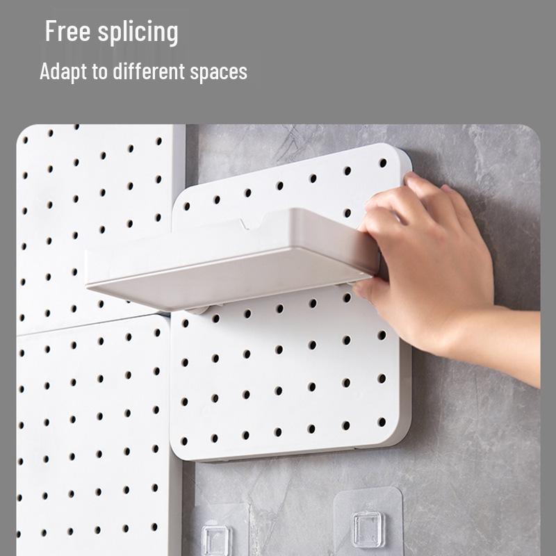 Wall-Mounted No-Drill Pegboard Storage Shelf for Kitchen and Dorm Room