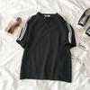 Listrado manga curta feminino 2 pçs conjunto de treino verão casual solto terno esportivo t camisa shorts conjunto