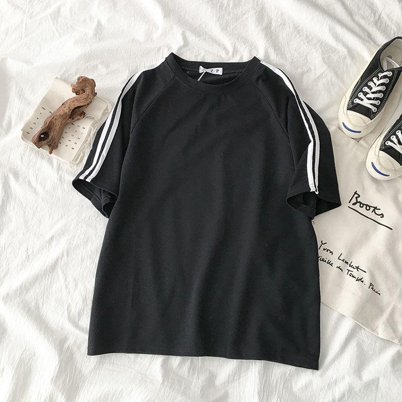 Listrado manga curta feminino 2 pçs conjunto de treino verão casual solto terno esportivo t camisa shorts conjunto