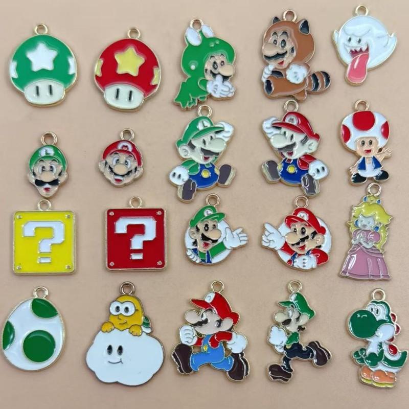 Chic Studio Unisex 10Pcs Cute Super Mario Bros Diy Keychain Metal Handmade Alloy Anime Game Key Chain Keyring Gift For Fans