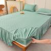 Solid Cotton Fitted Sheet Bed Skirt 2-in-1 Mattress Dust Protection Cover King Size Modern Minimalist