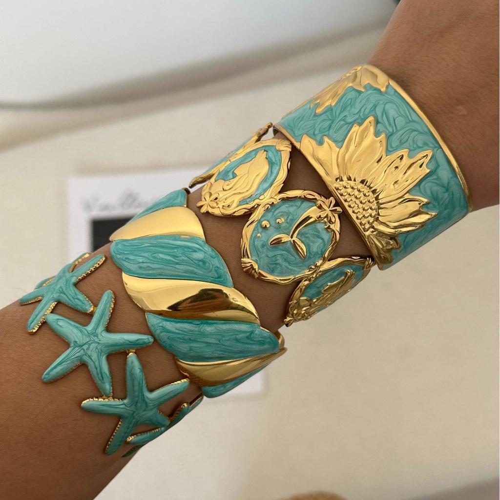 KMVEXO Blue Tones Y2K Vintage Imitation Enamel Irregular Geometry Open Bangle Women Bracelet Jewelry Man Trendy Party Aesthetic