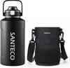 SANTECO Vacuum Insulated Water Large Keeps Drinks Hot or Stainless Steel Bottle with Direct Suitable for Sports Wide with Black Bottle, Capacity,