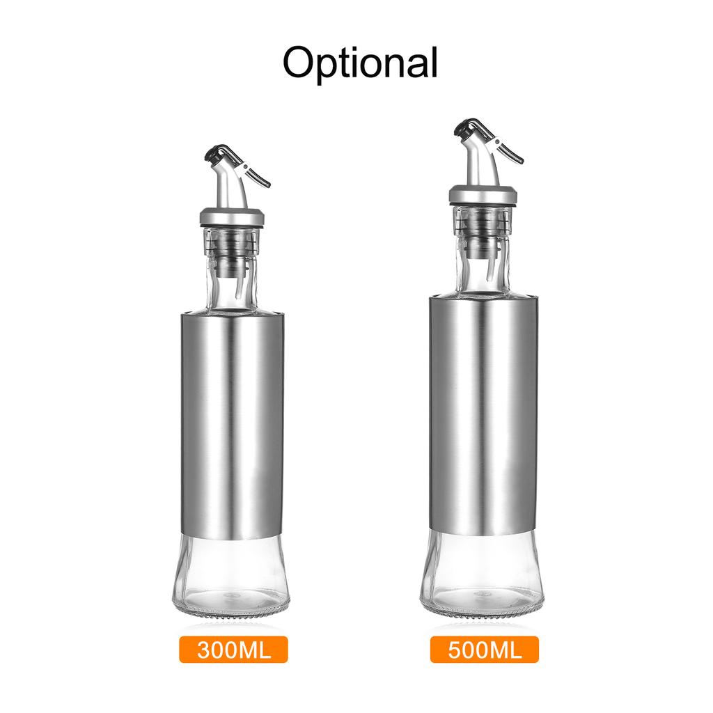 Olivenölspender Glas und Edelstahl Flasche Drizzler Essig- und Öl-Karaffe mit Ausgießer Tropffreier Ausguss für