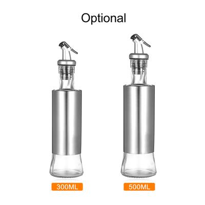 Distributeur d'Huile d'Olive Bouteille en Verre et Acier Inoxydable Bec Verseur Filet Vinaigrier et Huilier avec Bec Verseur Bec Anti-Goutte pour