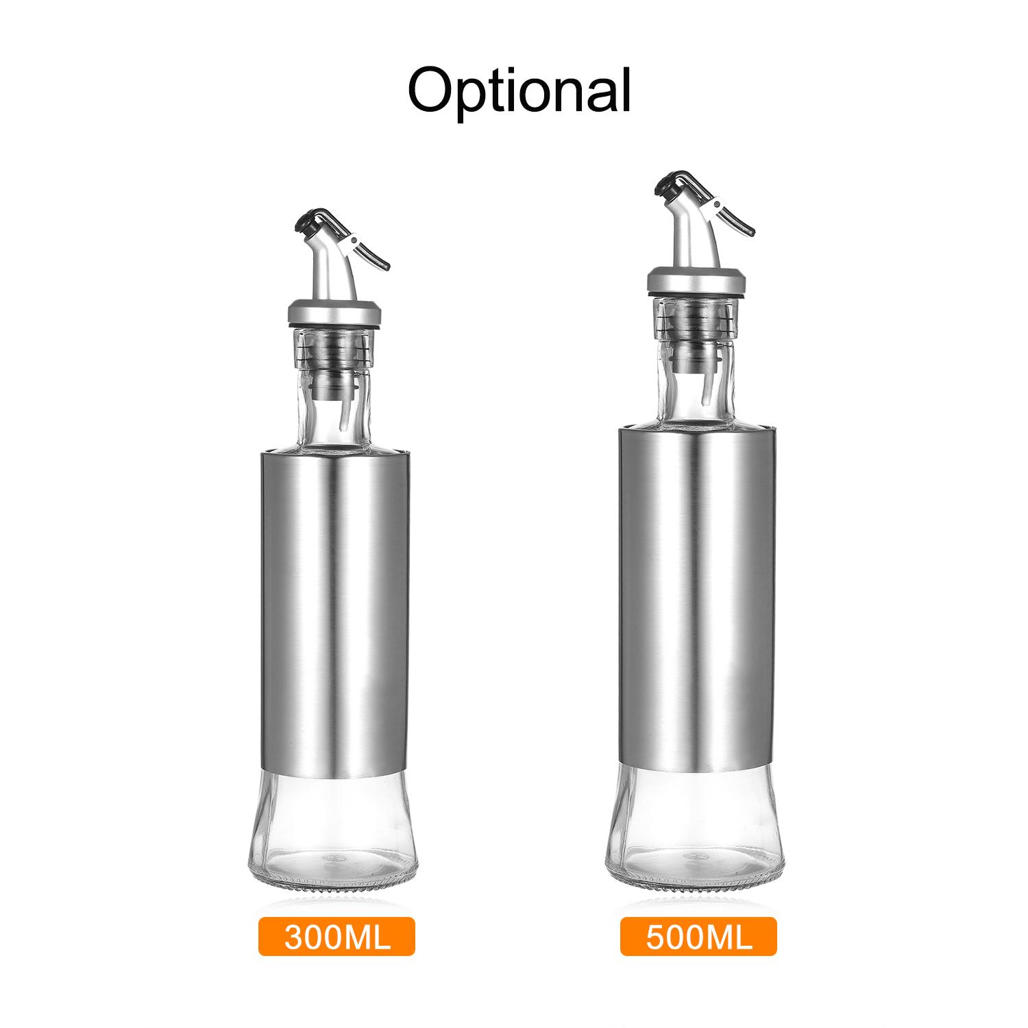 Konnwei Silver Olive Oil Dispenser Glass And Stainless Steel Bottle Drizzler Vinegar And Oil Cruet With Pourer Drip Free Spout For