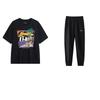 Printed Crew Neck Pullover Short Sleeve Letter Logo Quick Dry Drawstring Mid Waist Long Pants Casual Sports Set Men Sets AHSU713-1+AYKT551-7