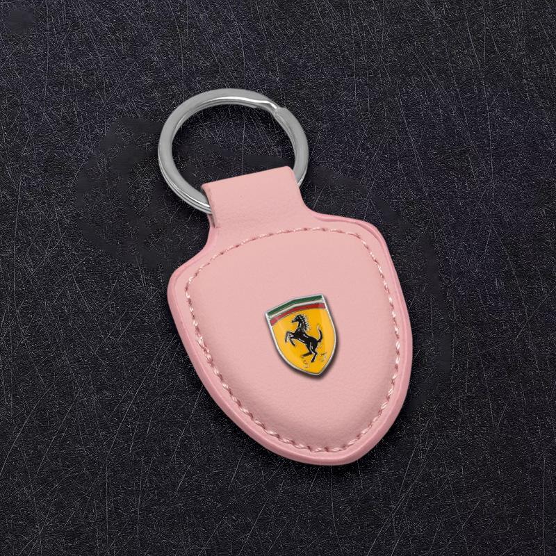 3D Emblems Leather Car Keyring Keychain Anti-Loss Pendant For Ferrari F430 CRoma 488 Portofino Spider SF90 Superfast Competizione