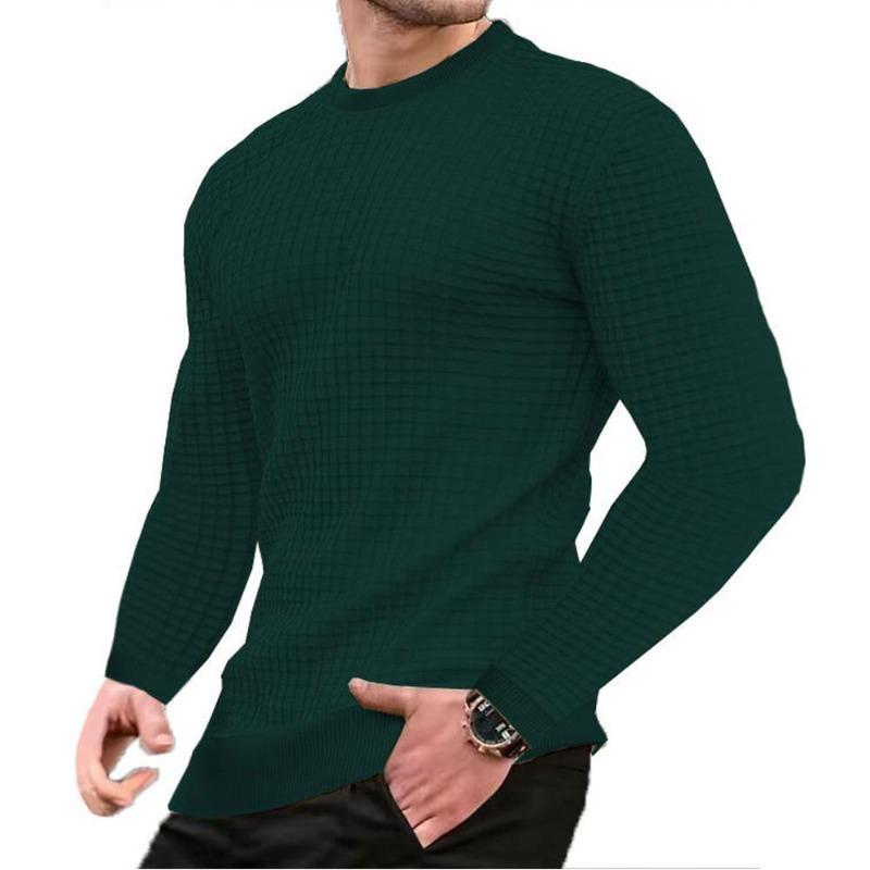 Men's Fashion Waffle Pullovers Long Sleeve O-Neck Solid Color Soft Comfortable Skin-friendly Slim Male Tops