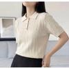 Sommer High-End Plissiertes Kurzarm Damen kariertes Neues POLO-Kragen Ärmelloses Gestricktes Top T-Shirt