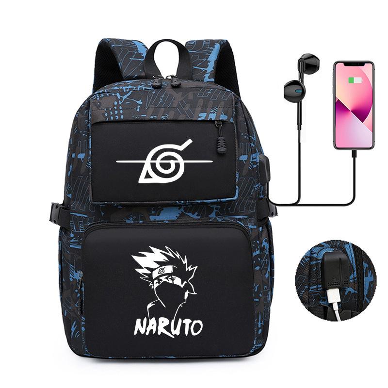 Naruto Peripheral Printed Backpack, Large-Capacity Student Schoolbag Usb Computer Bag
