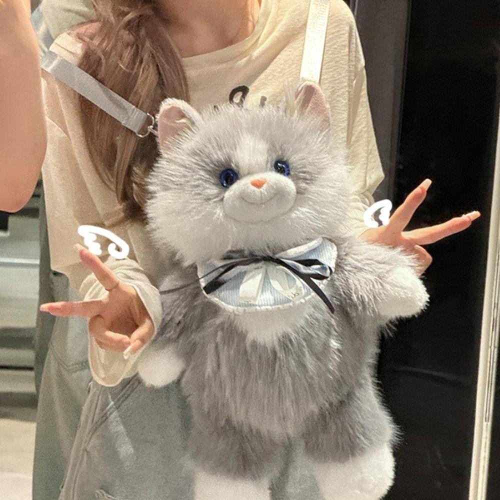Realistic Simulated Cat Backpack Soft Cute Cartoon Ragdoll Backpack Small Capacity Puppet Cat Shoulder Bag Travel Storage