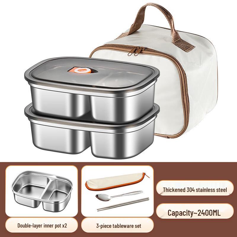 Zhi Shi 304 Stainless Steel 2-Layer Insulated Lunch Box with Cutlery
