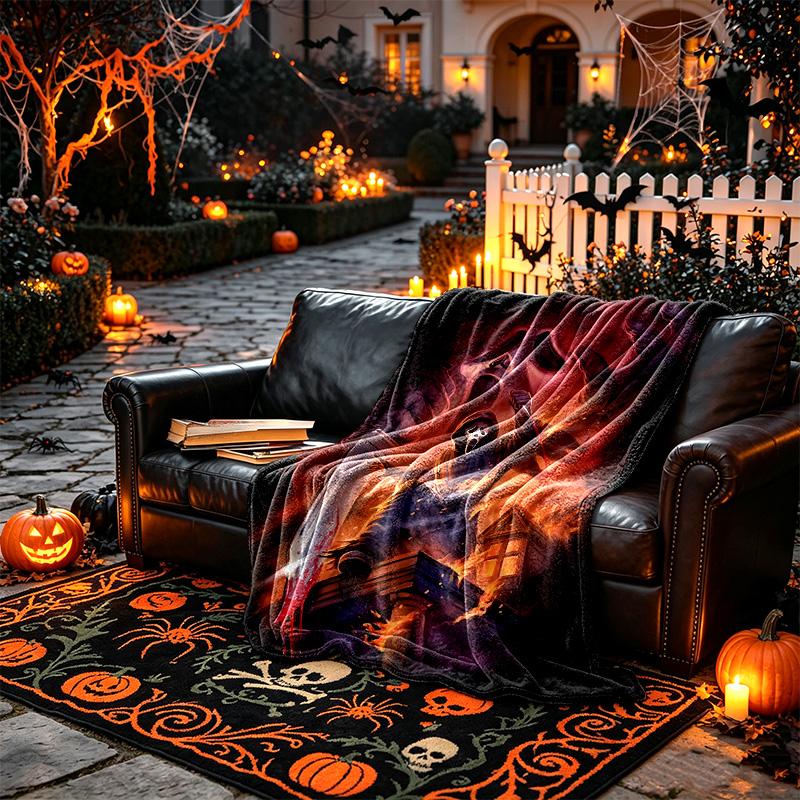 1pc Easy-Care Demon Fire Scene Blanket, Perfect for Couch, Bed, Home, Travel and More, Warm and Durable Printed Blanket