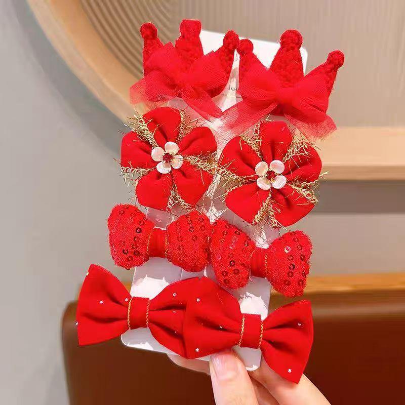 Children's Red Bow Hair Clip - Chinese Style Hanfu Princess Hairpin