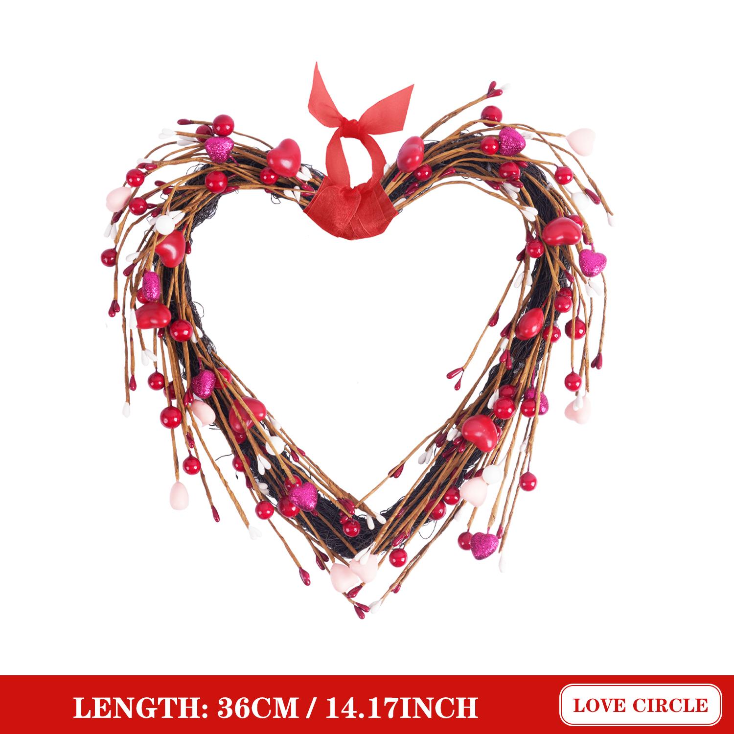 

35CM Valentine s Day Heart shaped Berry Artificial Wreath DIY Home Wedding Proposal Party Wall and Door Hanging Decoration красный