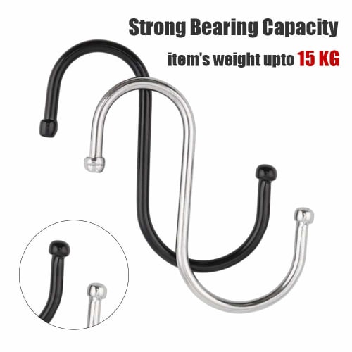 20 S-shaped Hooks, Wall Mount, Bathroom Storage, Holds Small Items, 15kg (Black, 12cm X 20 Pieces)