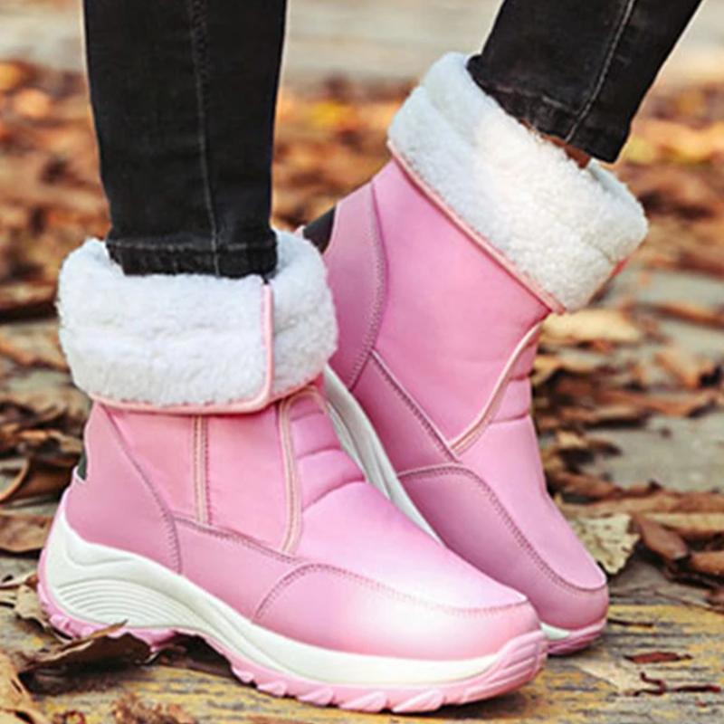 Waterproof Boots Women Winter Shoes Platform Boots WithThick Fur Mid-Calf Snow Boots Fashion Wedge Botas Mujer Shoes Woman