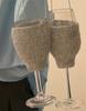 Korean Style Wine Glass Cup Bag Suits Crossbody Bag, Bottle Cover, Handbag, creative gift vase, sequins, handmade weaving