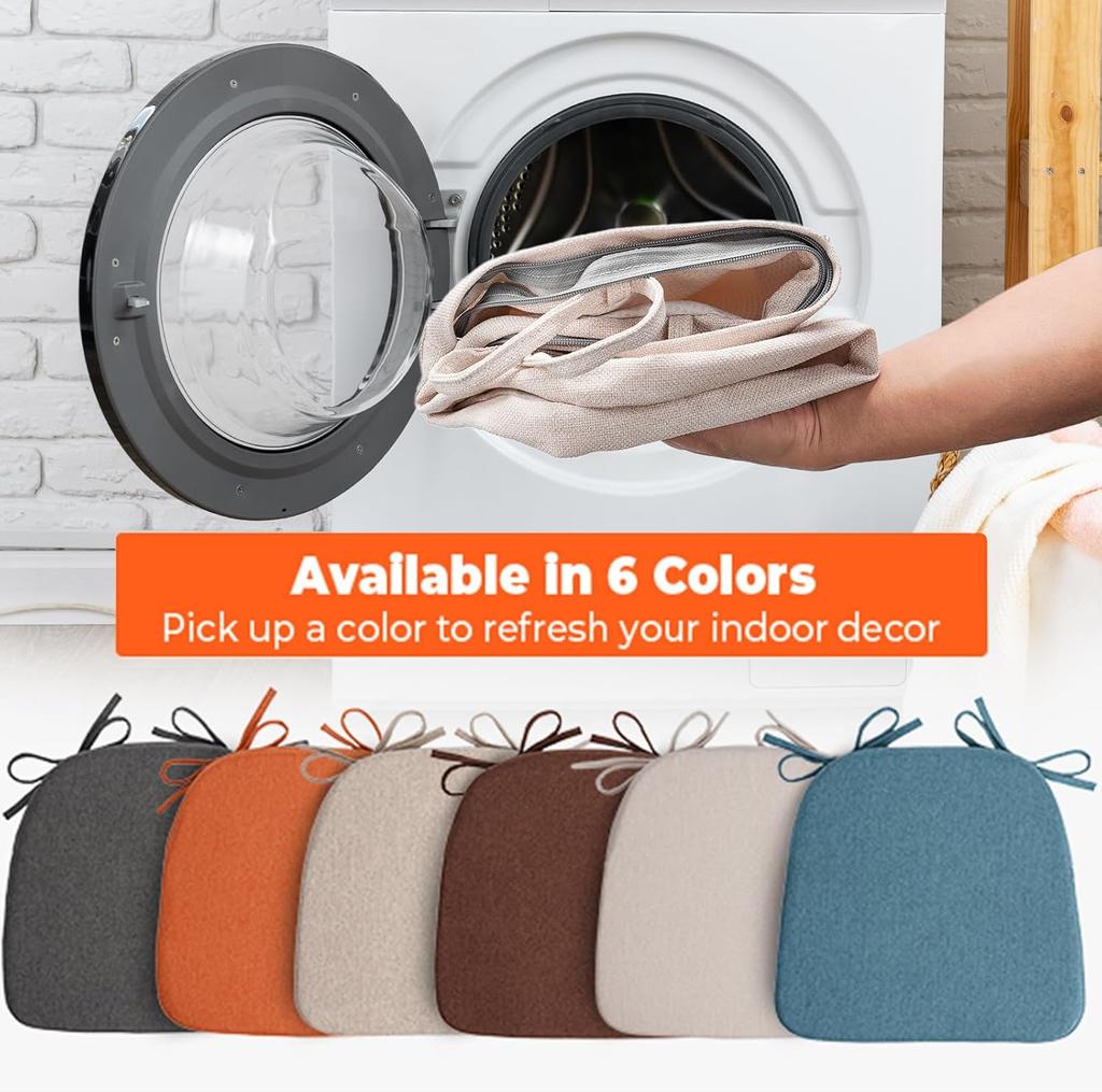 ComfortSeat D Shaped Dining Chair Pads with Washable Covers Non Slip Ties for Kitchen Chairs