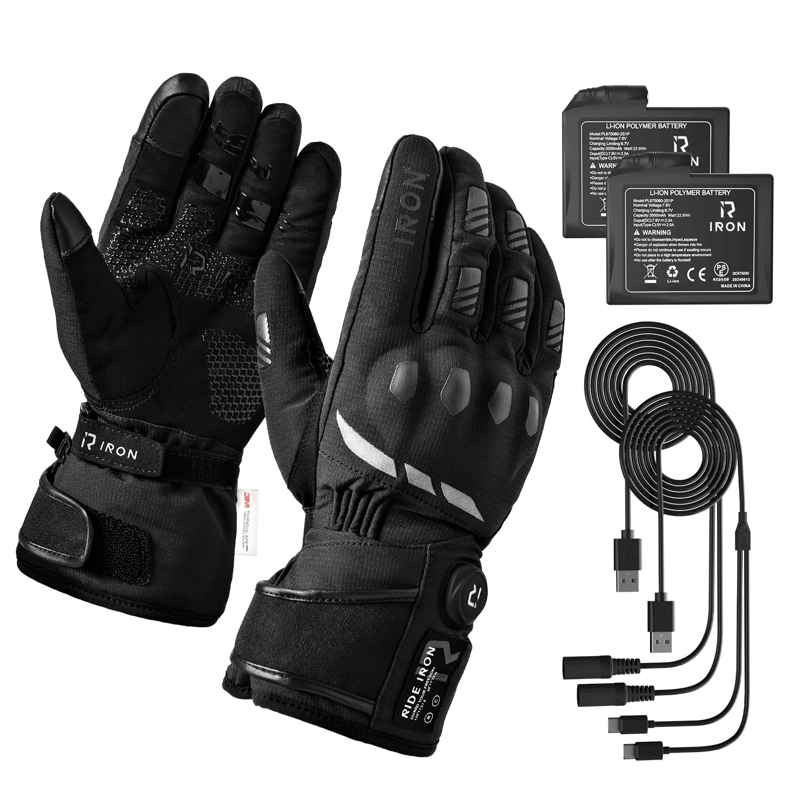 

RIDEIRON Heated Gloves for Motorcycles and 3000mAh USB Charging Fast Smart Temperature Smartphone 4 Temperature for and Black Winter, Battery, чёрный