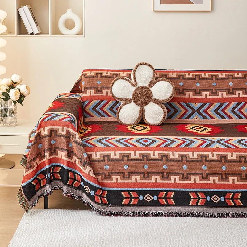 1pc Sofa Cover Dustproof Bohemia Sofa Blanket, Four Seasons Universal, Double Face Usable, Living Room, Home Decor