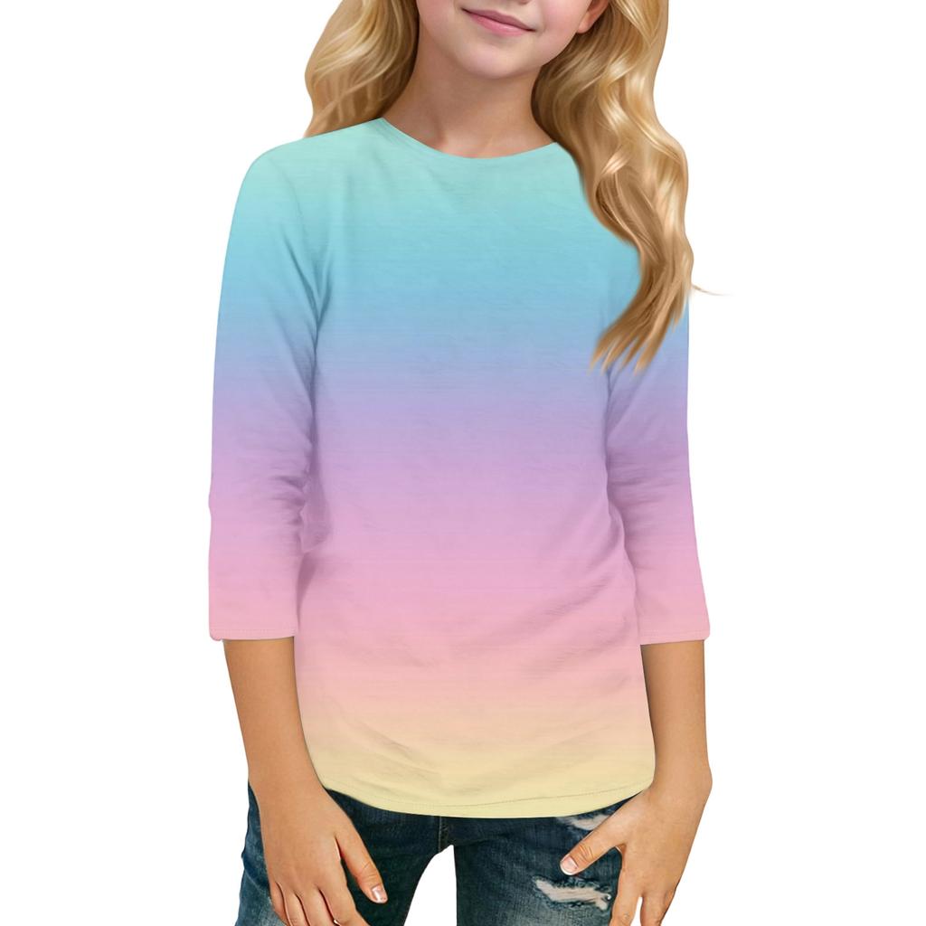 Kinder Freizeit Sieben-Viertel-Ärmel Rundhals Mode T-Shirt Top