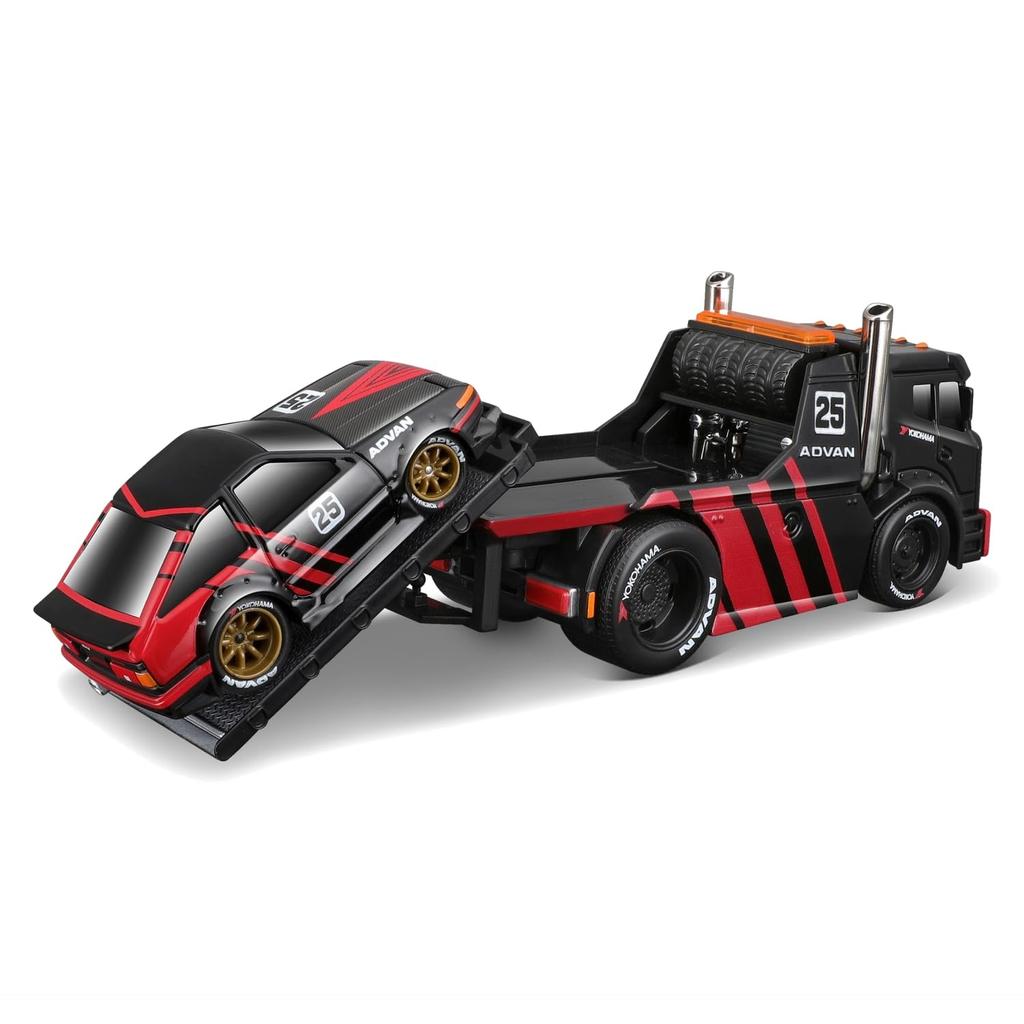 Maisto Muscle Machines Muscle Transporter Miniature Car Diecast Car Finished Product Toyota Trueno Sprinter 1/64 / (JDM Flatbed/1983 - Black/Red