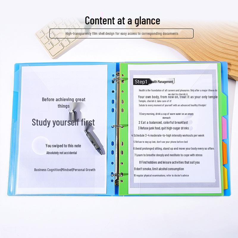 Tranbo A4 11-Hole Color Index Divider, 5-Page PP Folder