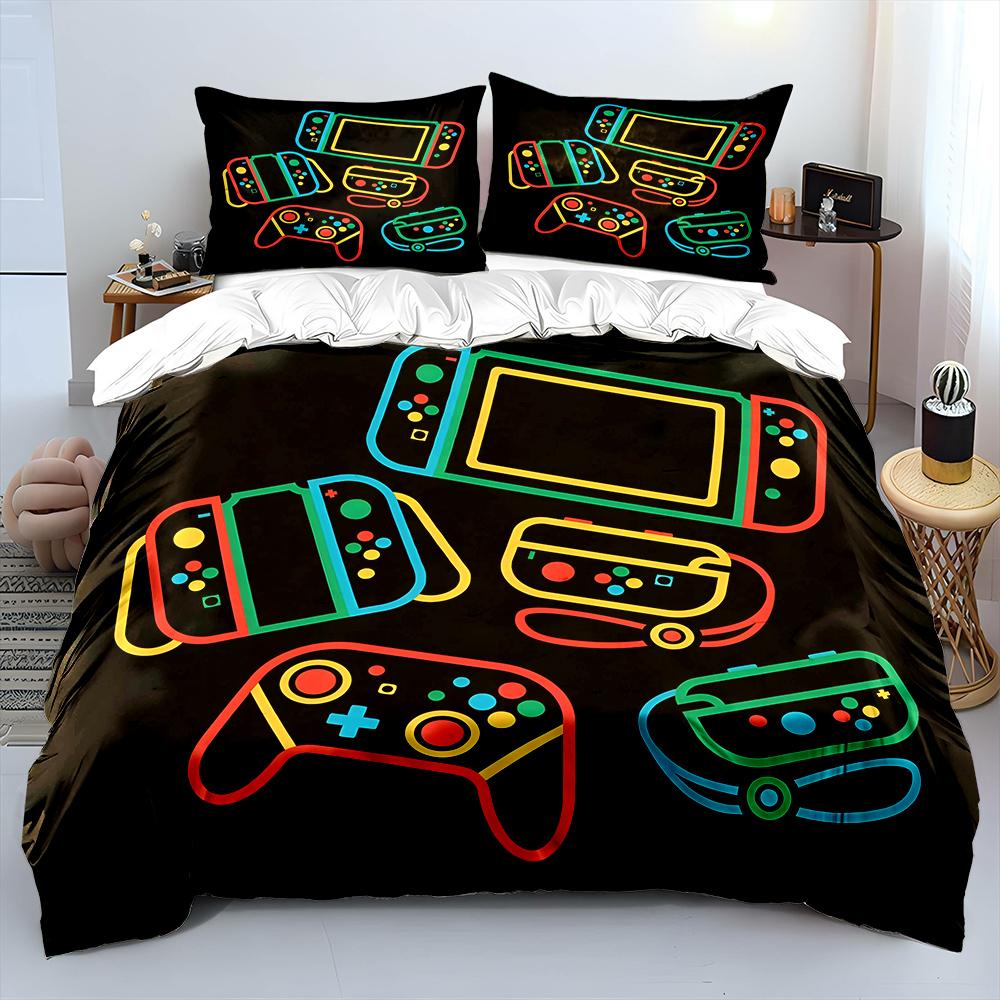 Colorful Minimalist Gaming Controllers Bedding Set for Kids Luxury Gift 3pcs Digital Print Comforter Set Soft Comfortable