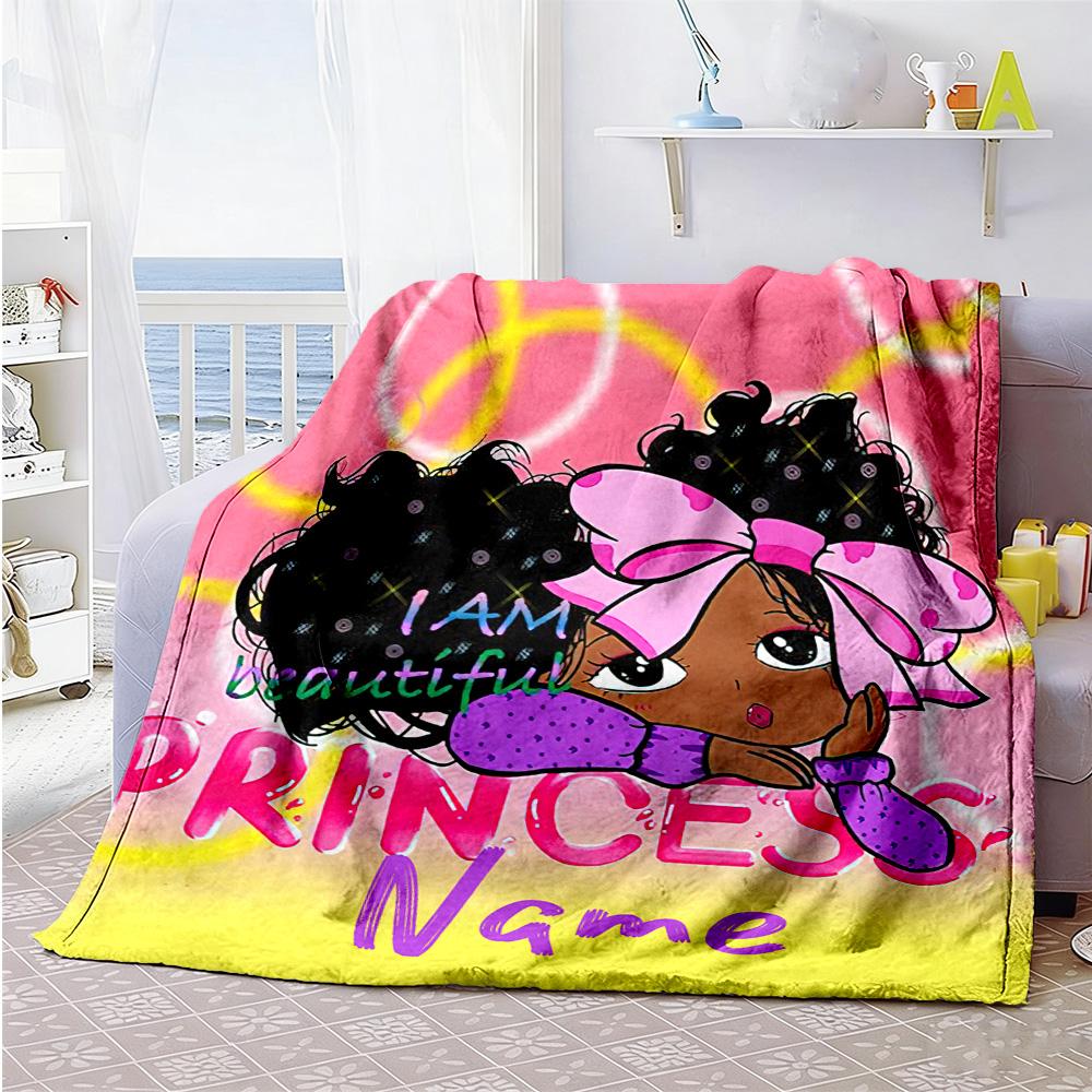 Fashion Girl Personalized Name Blanket Throw Customizable Blanket Warmthful Decor Throw For Office Couch Living Room Seaside for All Occasions