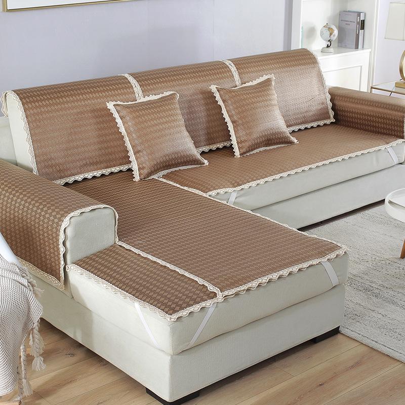 Summer Ice Silk Rattan Mat Sofa Cushion Simple Modern Breathable Non-Slip Summer Sofa Mat Cushion Cover Towel