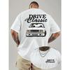 Men's Vintage Car Graphic & "DRIVE The Classic" Print Casual T-Shirt - Lightweight , Regular Fit, Machine Washable Summer Short Sleeve Tee