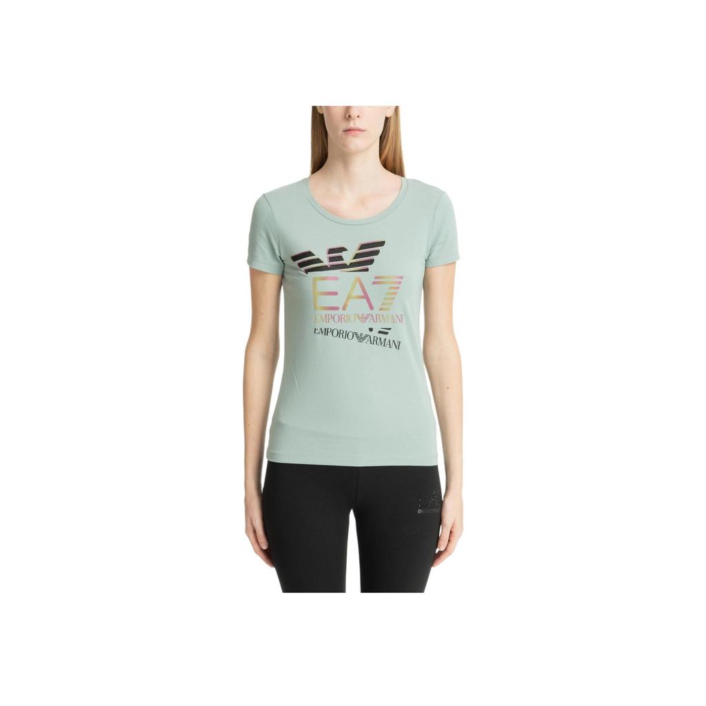 Emporio Armani EA7 Round Neck Letter Print Short Sleeve T-Shirt Women tops Green 7W000182-AF10373-U9024