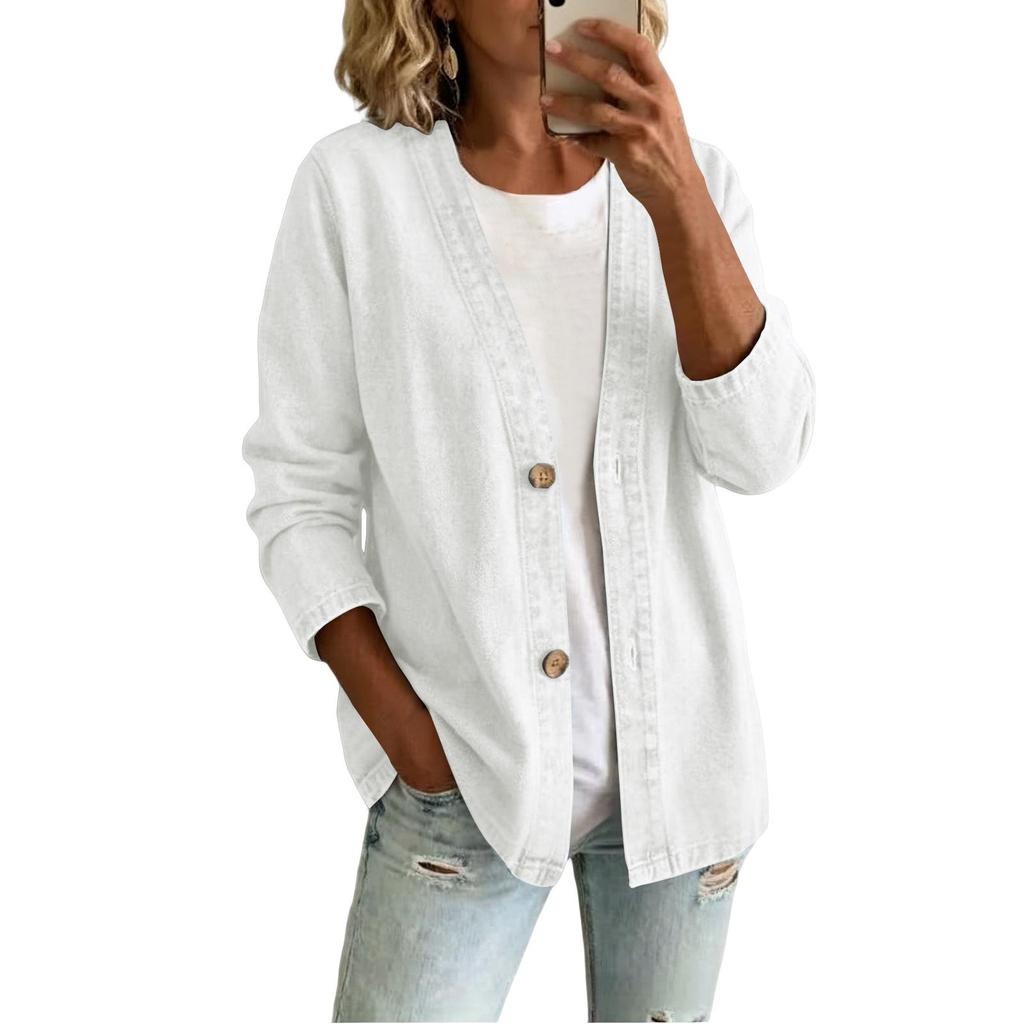 Women's Casual Denim Cardigan Jacket Open Front Long Sleeve for Everyday Wear