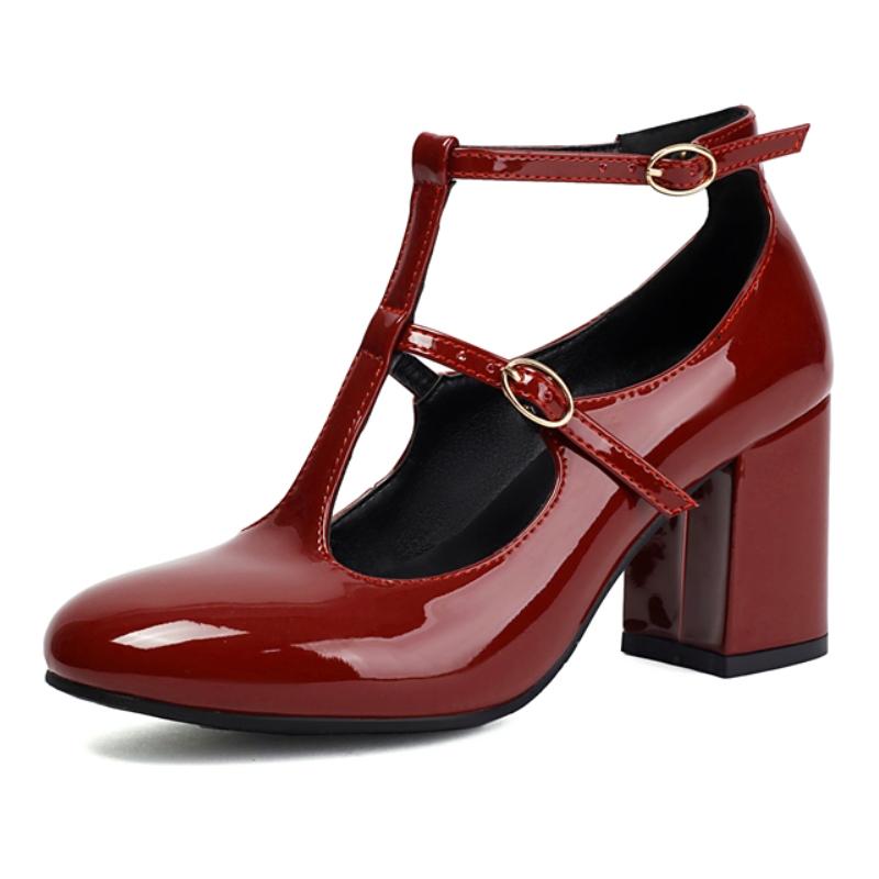 

Женские туфли Мэри Джейн на высоком блочном каблуке, роскошные, зеленые, черные, винно-красные, туфли для вечеринки, свадебные туфли, женские туфли-лодочки, большой размер 43 39 вино красного