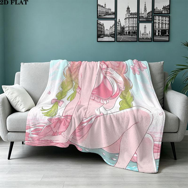 1PC Demon Slayer Patterned Flannel Blanket Suitable For All Seasons For Home Decor Warmth And Comfort Gifts Holiday Present