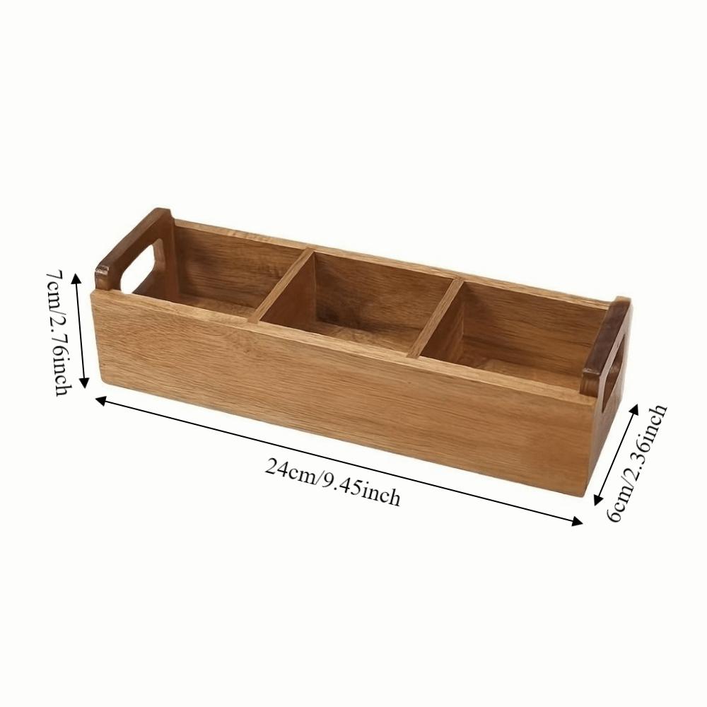 Wooden Tea Bag Storage Box Dual Side Handles Large Capacity Tea Bag Holder 3 Slots Sugar Packet Storage Box Office
