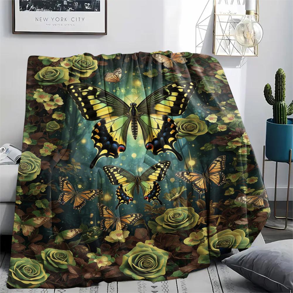 1 Stück 3D-Schmetterlingsdruck Flanelldecke, Hohe Qualität für alle Jahreszeiten, Heimdekoration, Wärme und Komfort, Perfekt für Weihnachtsgeschenke
