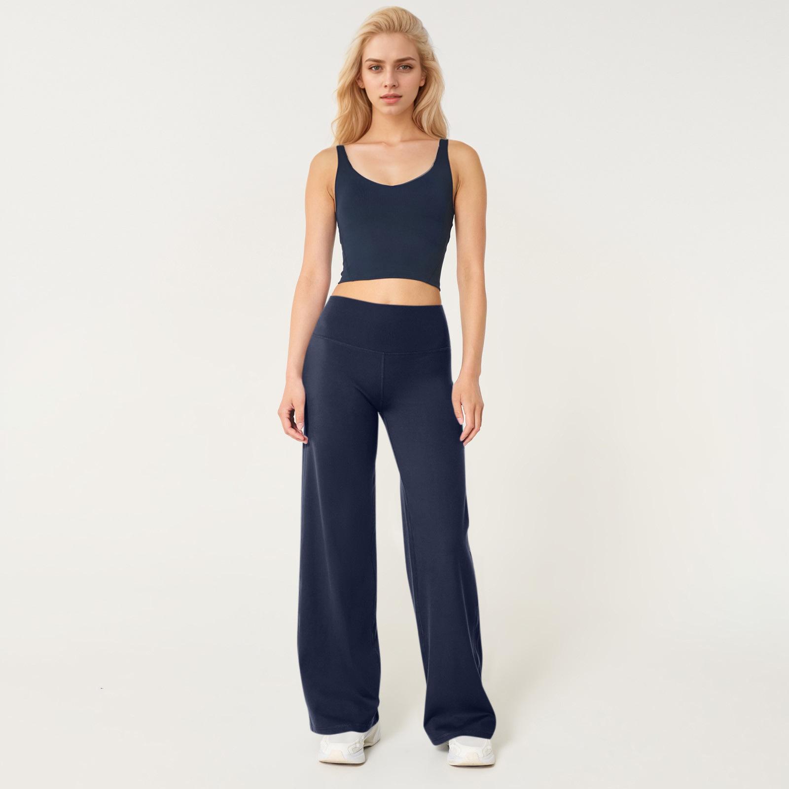 

women s High Waist Wide Leg Yoga Pants High Elastic Quick Dry Fitness Trousers Casual Sport Leggings Bottoms 2XL Темно-синій