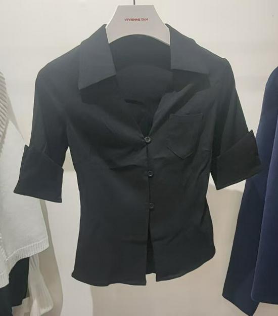 White V-Neck Slim-Fit Women's Sexy Short-Sleeved Shirt
