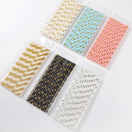 25Pcs/Set Straw Disposable Solid Straight Lightweight Round Drinking Dots Printing Multifunctional Safe Bottles Cup Straws for Home Use