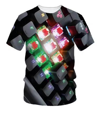 Creative Computer Keyboard 3D Printing T-Shirt Summer Men's Round Neck T-Shirt Trend Short Sleeve Casual Street Loose