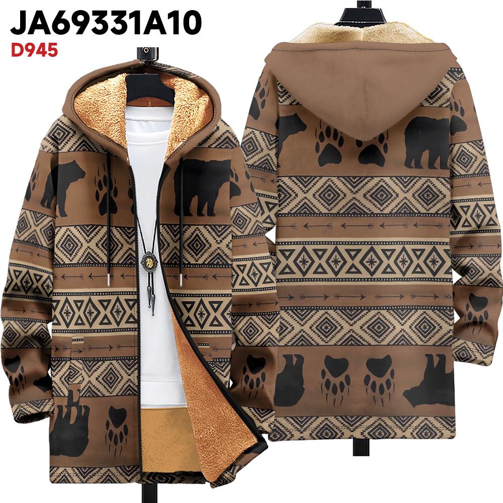 New Jacket: Multi-colored Pattern Elements, Zipper Hooded Cardigan, Thickened Winter Fleece Padded Clothes, Yellow Lining, Trendy Cotton Clothes
