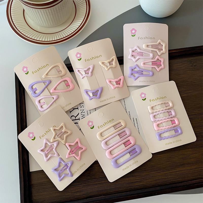 Children Lovely Hair Accessories 4pcs Set Cute Colorful Geometric Fashion Hair Clips Girls Hair Decoration Star Hair Clip Set