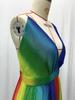 2025 Spring/Summer European & American Women's Sexy Deep V Rainbow Chiffon Dress