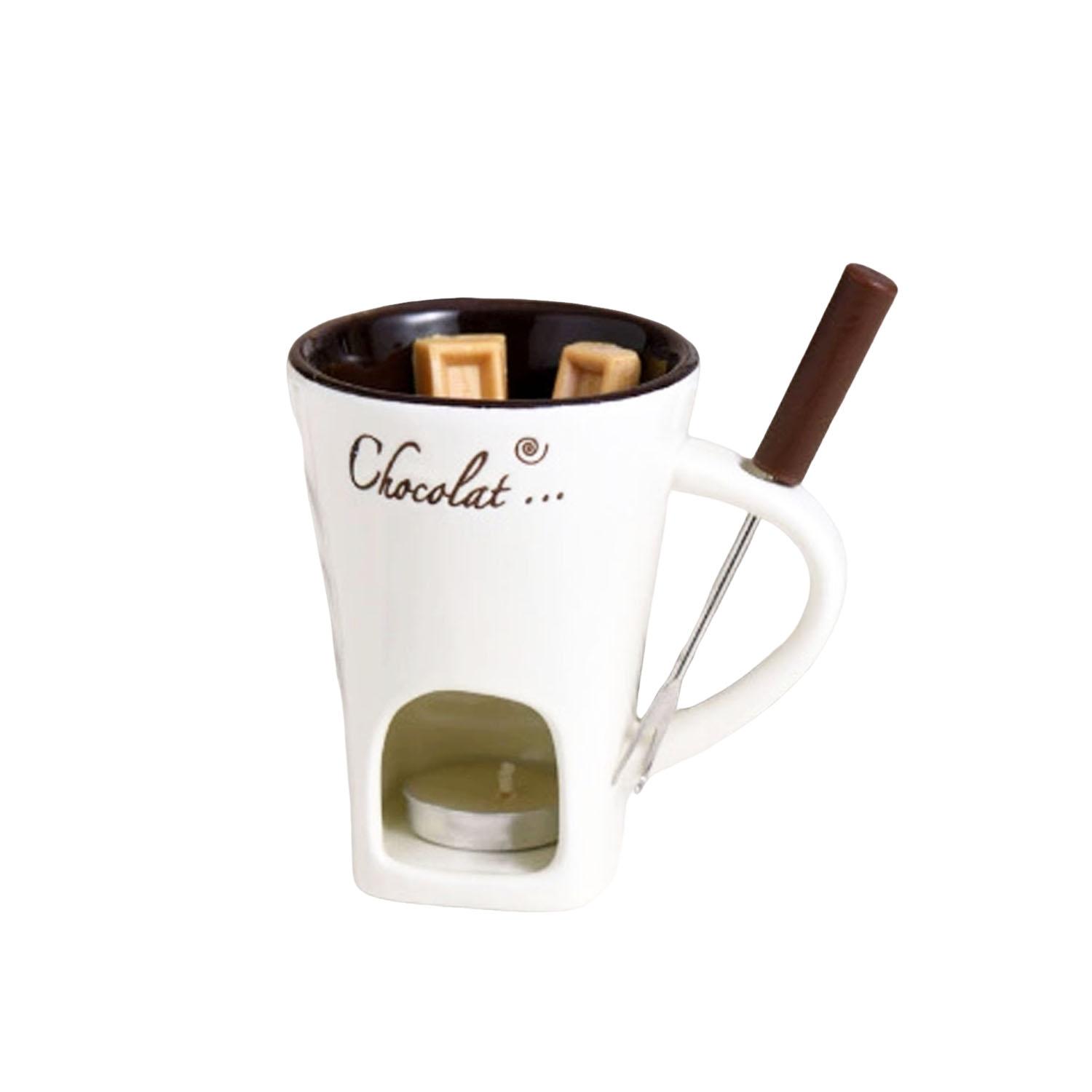 

130ML European Candle Cup with Fork Cheese Chocolate Melting Ceramic Mug Heating Food Ceramic Mug Creative Coffee Mug Tableware 101-200ml білий