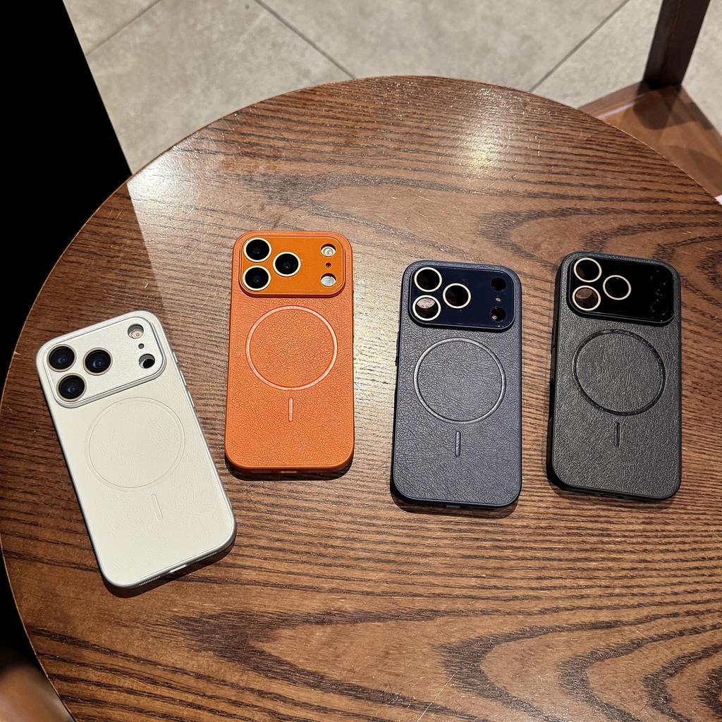 For iPhone 17 Pro Case PU Leather Coated PC TPU Phone Cover Compatible with MagSafe