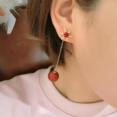 Luxury Gold Color Zircon Bow Stud Earrings For Women Pearl Cherries Fruit Red Festive Earring Girls Christmas Jewelry Gifts