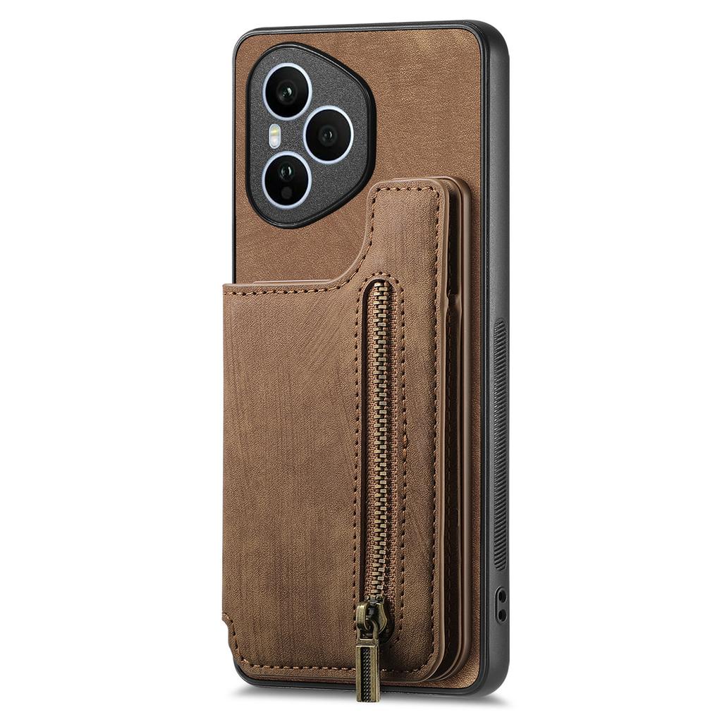 Dla Honor 400 Pro 5G (Światowy) Etui z zamkiem błyskawicznym, uchwyt na karty, retro skórzane etui na telefon z TPU